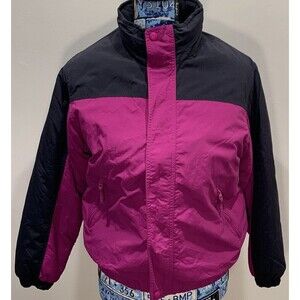 LANDS END Full Zip Ski Jacket Youths M 10-12 Raspberry/Black Hidden Hood
